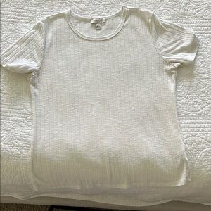 White Ribbed Short Sleeve Top